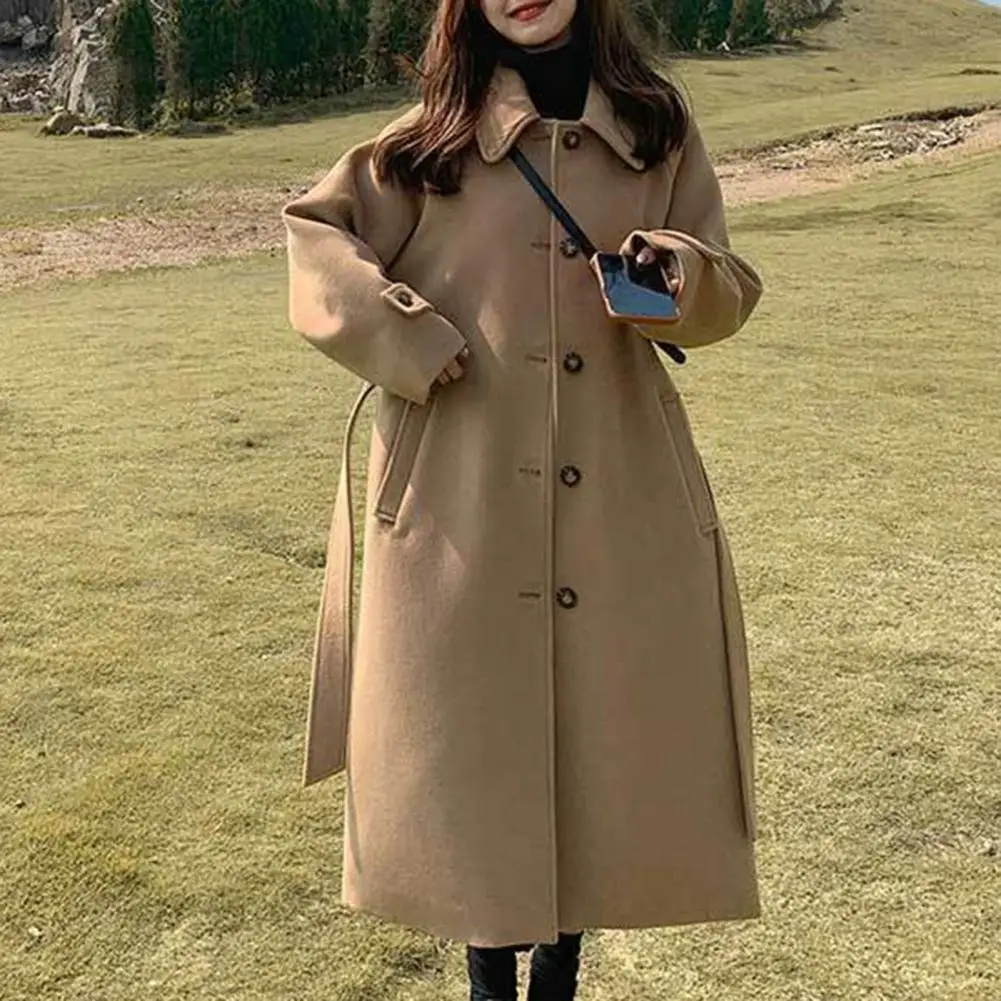 

Женская однотонная верхняя одежда, стильное ветрозащитное Женское пальто с поясом, теплое зимнее пальто средней длины для работы, свободного кроя
