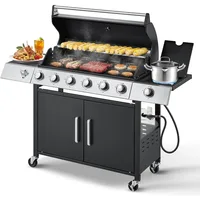 Upgraded 6 Burner Propane Gas Grill with Cast Iron Grates & Side Stove, 60,000 BTU Stainless Steel, BBQ Grills 1
