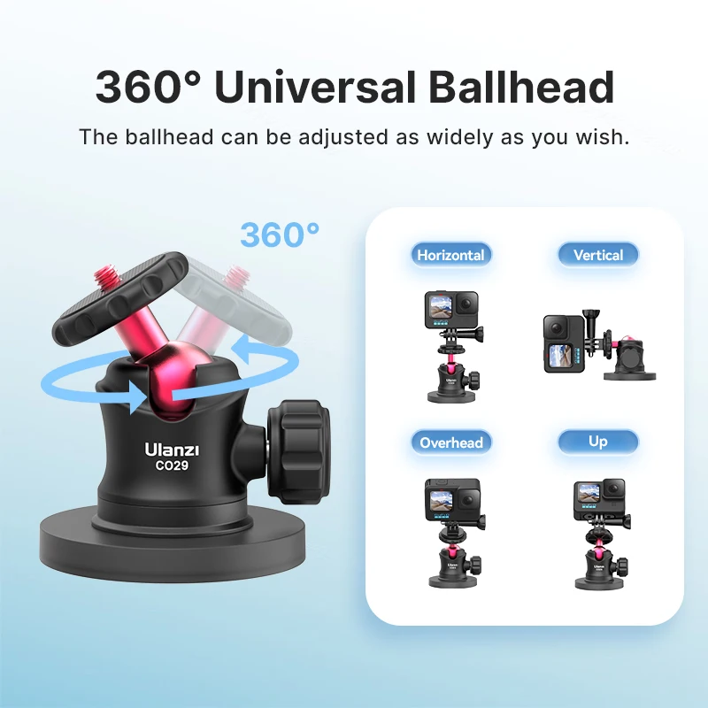 Ulanzi CO29 Magnetic Action Camera Mount for Gopro for Insta360 Phone Holder Vlog with 360° ballhead Adapter 1/4'' Screw