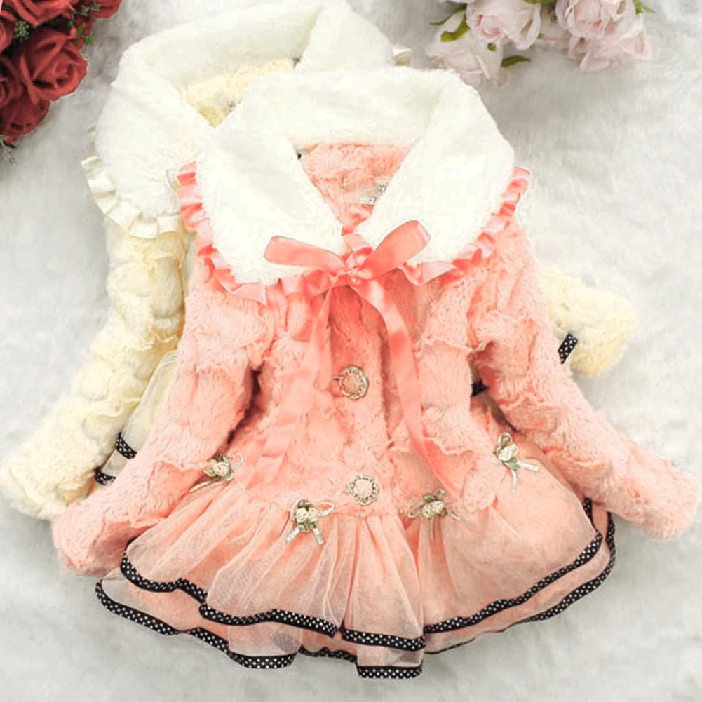Baby Girls Princess Coat,Children's Cotton Coat,Long Sleeve Warm Jacket,Winter Parka,Bow Outwear,Toddlers Flower Plush Overcoat