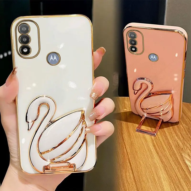 Custodia Per Telefono Con Placcatura A Staffa Swan Per Motorola Moto E20 E7 Power E7 E7 Plus G22 G10 G9 G8 Custodia In Silicone Per Supporto