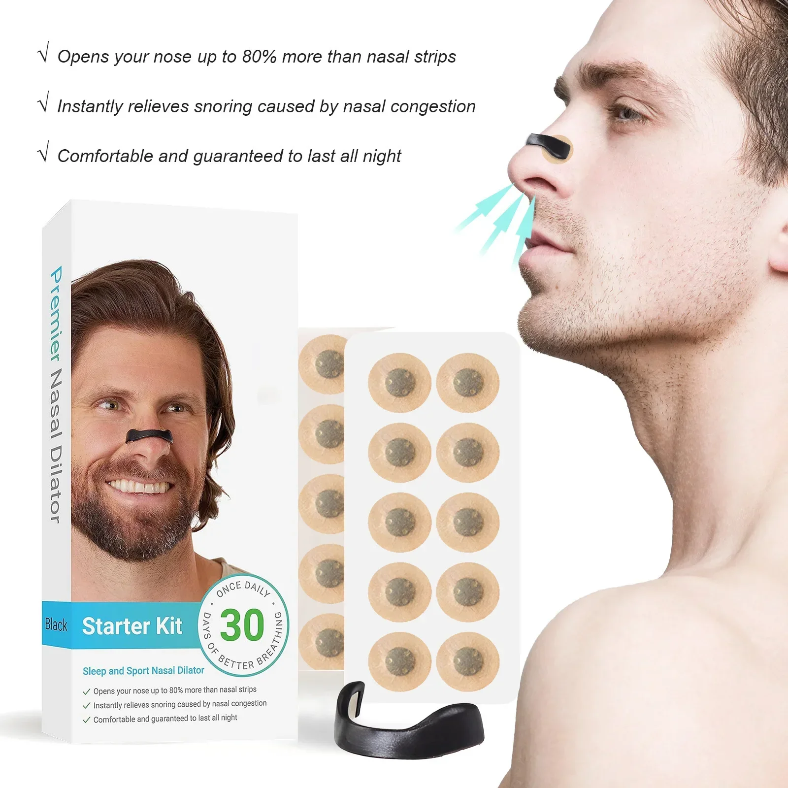 Sport Nasal Dilator Sleep Nasal Breathing Dilators Starter Kit Nose Breathe Strips Magnetic Strips Reduce Snoring 60PCS stop snoring nose clip nasal breathing dilator nasal strips nose strips stop snoring snoring nose strips stop snoring patch anti snoring patch sleep aid instrument