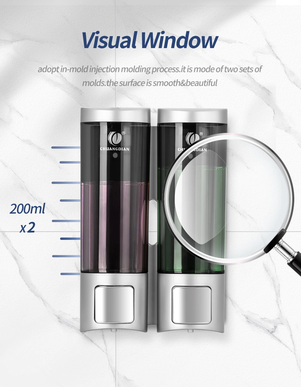 Shampoo Dispenser for Shower Wall 1/2/3×200ML Chamber Refillable Liquid Soap Dispenser Bottle Bathroom Containers Transparent 4