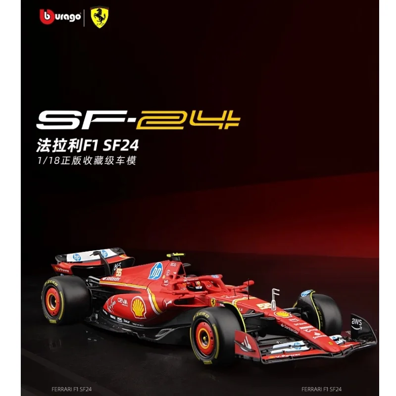Original Bburago 1:18 Ferrari SF-24 Alloy Miniature Diecast Model Formula 1racing #16 Leclerc #55 Sainz Formula Car Models Gifts 2