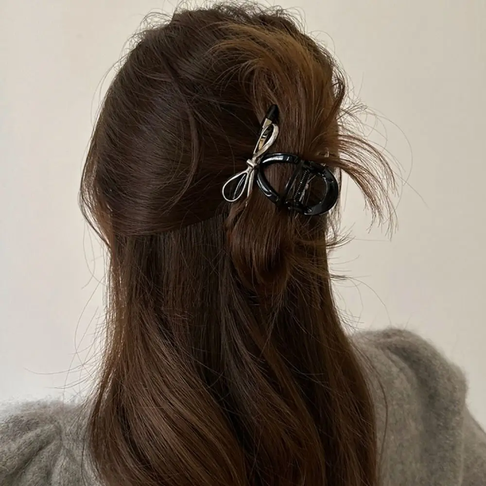 Cute Acrylic Metal Bow Claw Clip Korean Style Large Bow Hair Claw Hairpins Hair Accessories Bow Crab Clip Ladies