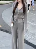 Women Fashion Slim Knitted Tracksuits 2 Piece Set Autumn Winter Casual Hooded Zip-up Short Coat Trousers Outfits Femme Clothing 2