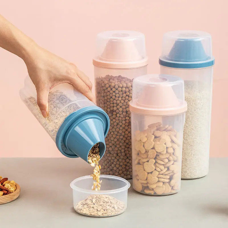 

Transparent Sealed Cereal Jar Plastic Food Storage Box Container Kitchen Rice Spices Bucket Dispenser Refrigerator Organizer