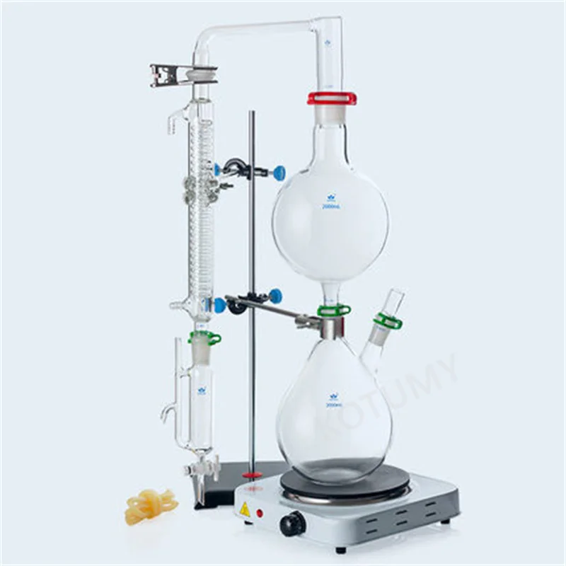 2000ml Essential Oil Extraction Separator Device Dew Distillation Equipment Water Distiller Machine Glassware Kits stainless steel distiller