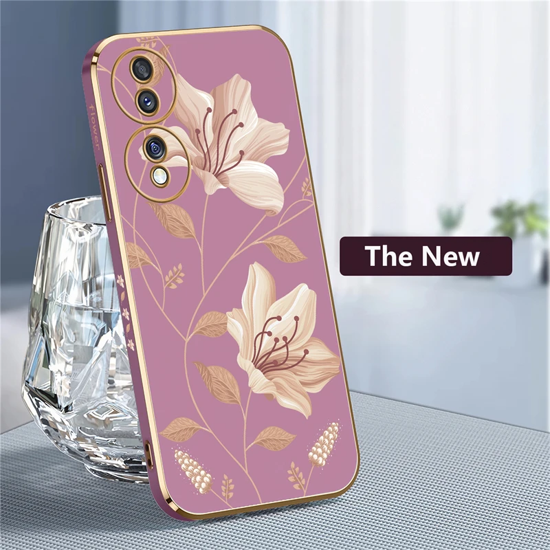 Elegant Floral Shockproof Silicone Phone Cover with Plated Edges
