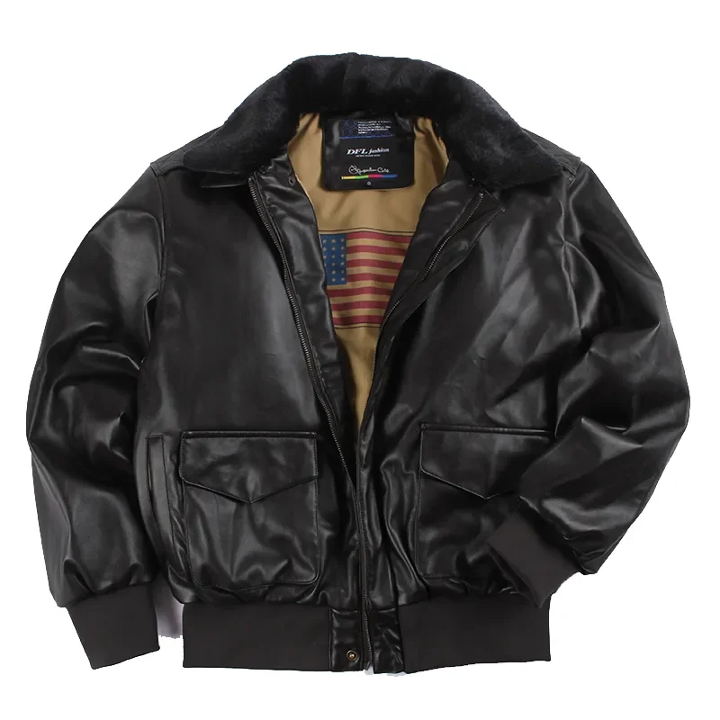 

Мужская винтажная кожаная куртка, куртка-бомбер большого размера со съемным меховым воротником в уличном стиле, мотоциклетная куртка с подкладкой ВВС, зима 2023