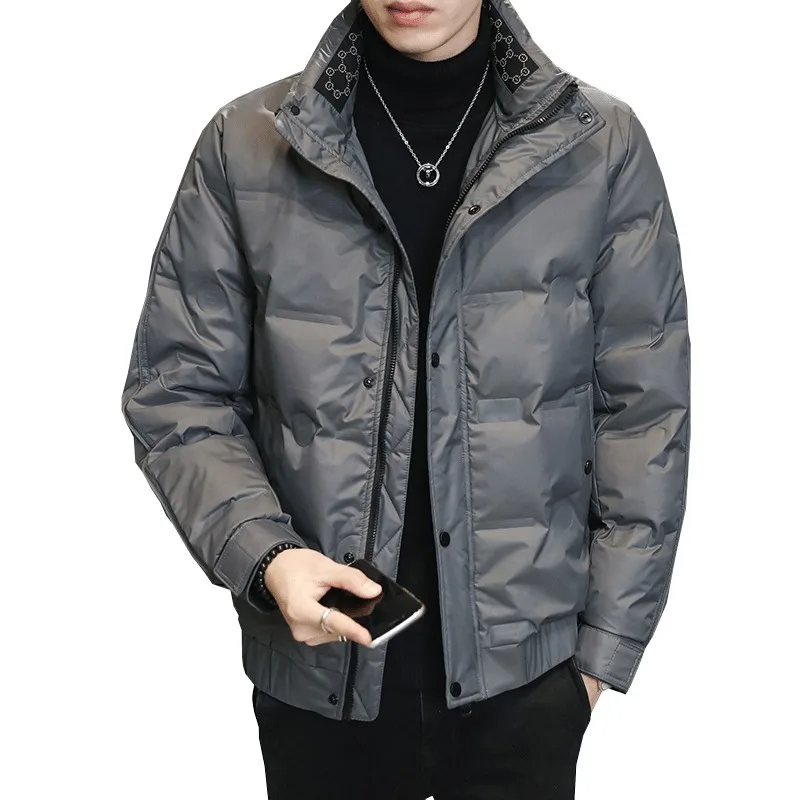 

Men down Jacket 2023 New Lightweight Thickened Parkas Short Stand Collar Embossed Winter Fashion Brand Handsome Winter Coat