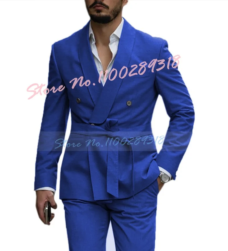 New Arrival Men Suits With Belt Shawl Lapel Wedding Prom Terno Masculino Slim Fit Groom Blazer Costume Homme 2 PCS(Jacket+Pants)