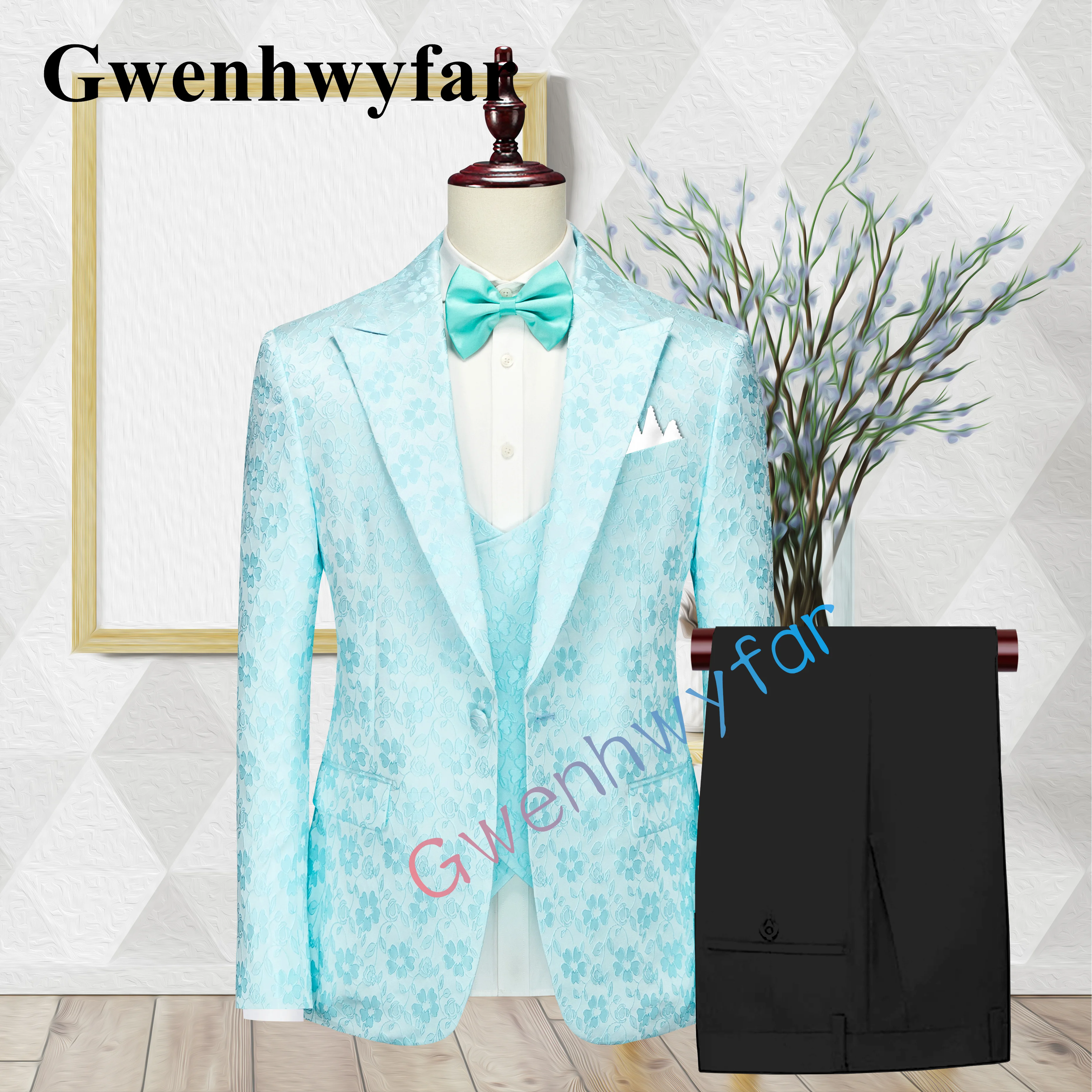 

Gwenhwyfar мужской повседневный костюм небесно-голубого цвета из высококачественной жаккардовой ткани, свадебный смокинг для жениха