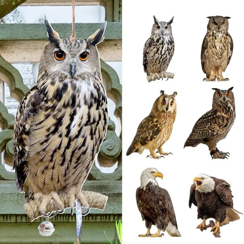 Bird Repellent Device With Bells Bird Repel Owl Scarecrow Rectangle Hanging Fake Bird Scare Device Waterproof Repeller Balcony