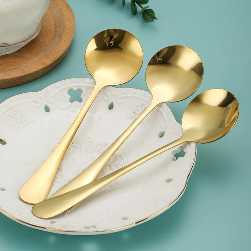 Cutlery Set Kitchenware Accessories Coffee Spoons Golden Stainless Steel Round Head Teaspoons Dessert Coffee Spoons Children's Soup Ladle Home Kitchen Utensils Tableware