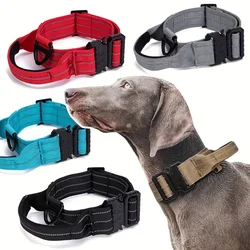 Durable Tactical Training Dog Collar - High - Strength Nylon, Reflective, With Handle - M (Dark Khaki)