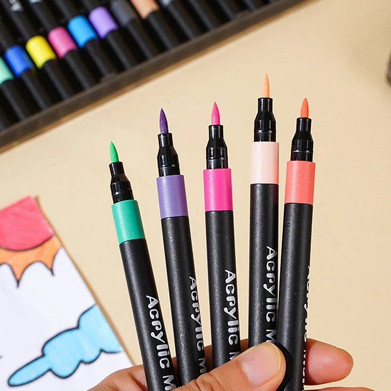 12/24/36/48/60/80PCS 색상 소프트 헤드 다양한 색상 아크릴 마커 펜 컬러 아트 그래피티 펜 방수 불투명