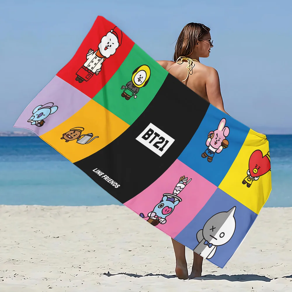 Beach Towel Microfiber Sand Free Quick Dry Soft Sandproof Pool Towels Gift for Cartoon B-B-BT21 Women Travel Shower 6