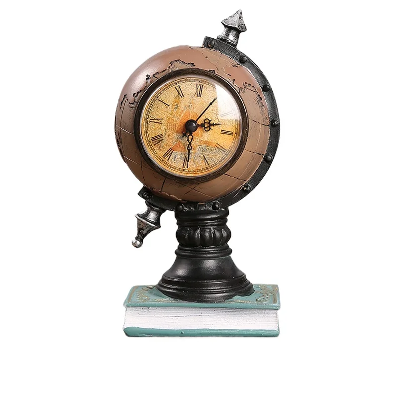 European-American Style Sphere Desk Ornament - Practical Home and Office Decoration with Clock and Globe Design for Living Room