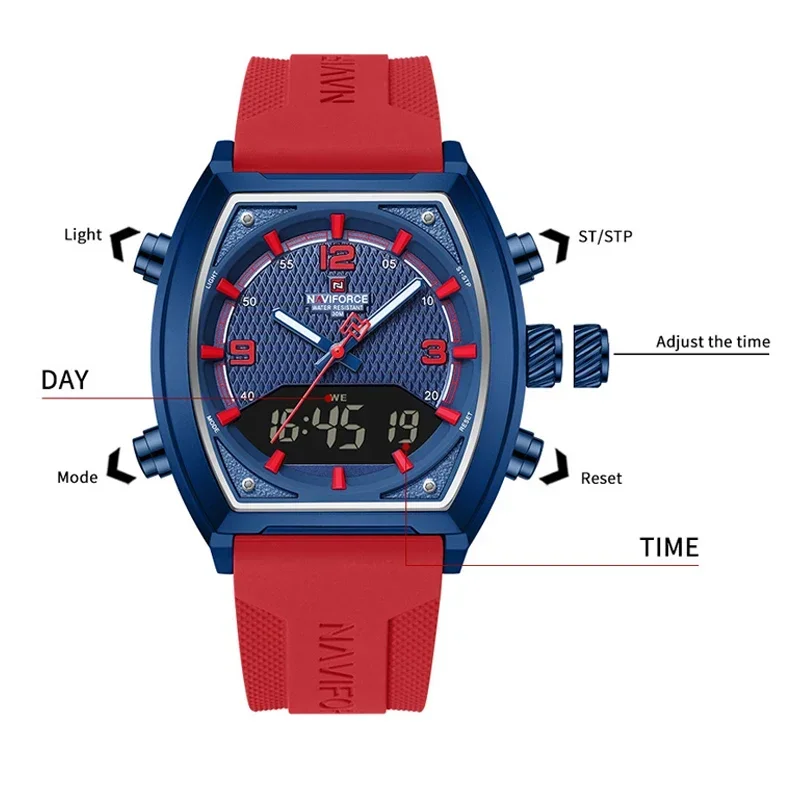 NAVIFORCE Men's Military Sports Watch - Dual Time Display, Water Resistant Outdoors Wristwatch