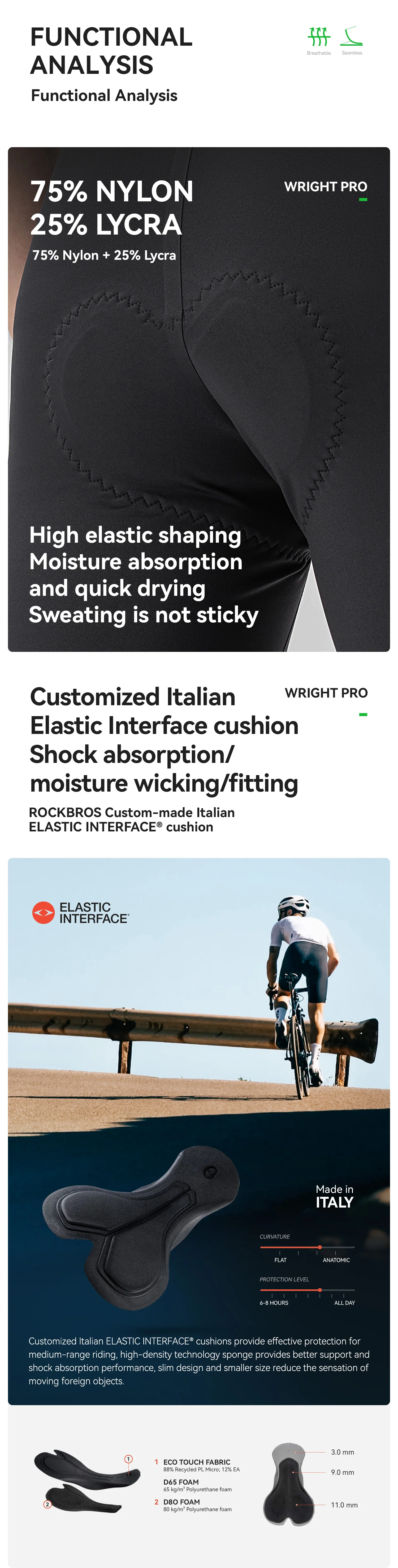 ROCKBROS Fahrrad-Trägerhose leicht hochelastisch atmungsaktiv schnell trocknend bequem gepolsterte Strumpfhose Herren-Radhose – Detail 4