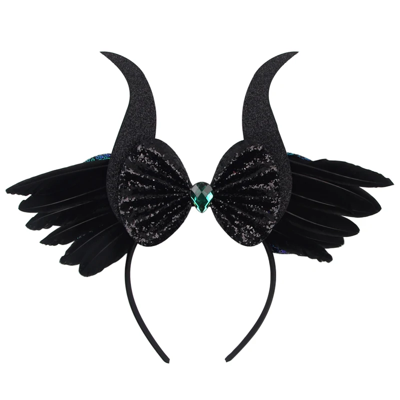 

Halloween Maleficent Wings Disney Mouse Ears Headband Women Mickey Festival Cosplay Devil Horns Hairband Kids Party Decoration