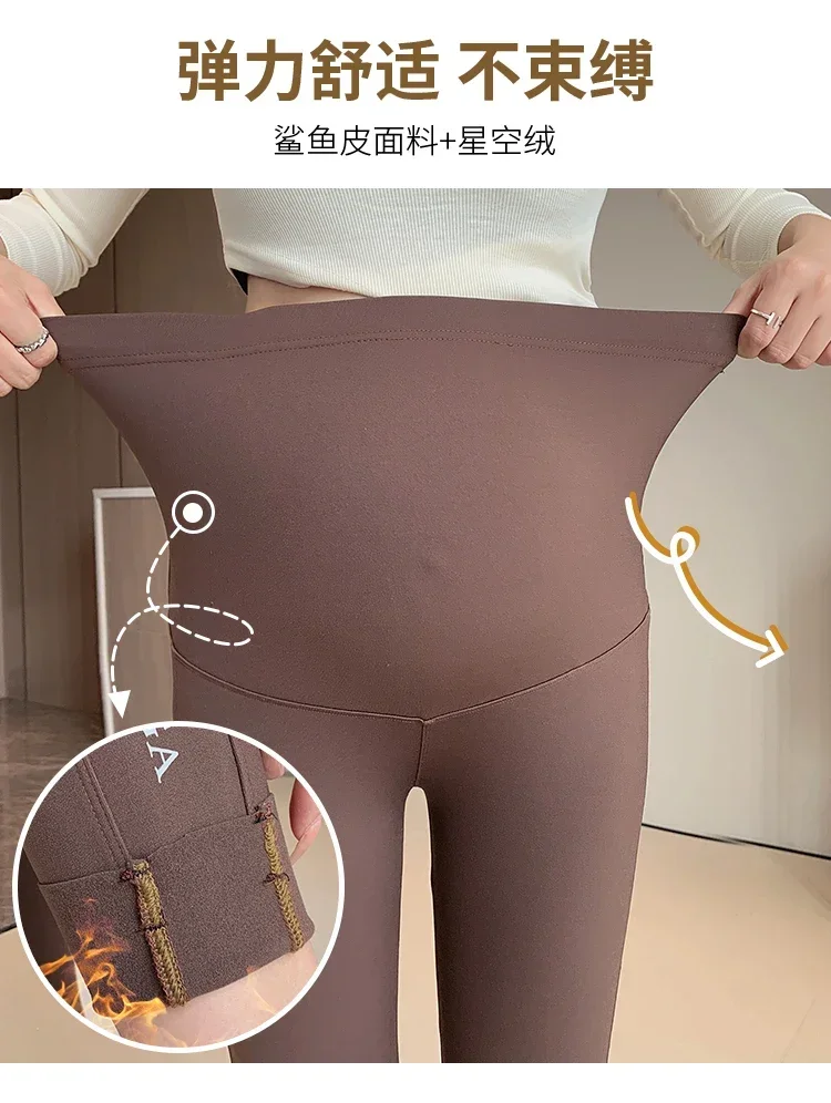 Herbst Winter Taille Unterstützung Bauch Nahtlose Warme Gebürstet Nylon Legging Mutterschaft Bleistift Yoga Hosen für Schwangere Frauen Schwangerschaft – Detail 12