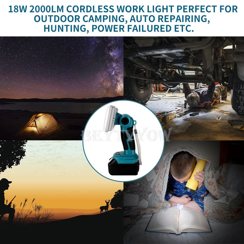 Cordless 2000LM Floodlight for Makita 14.4-18V Battery 18W LED Work Light Flashl