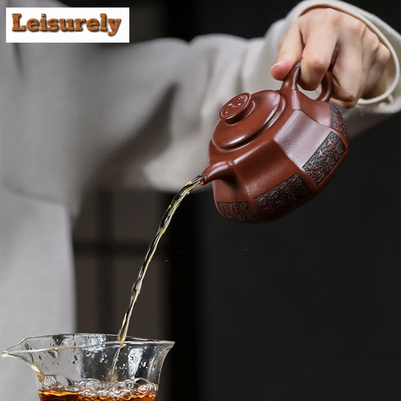 330ml Yixing Purple Clay Teapots Handmade The Great Ultimate Pot Raw Ore Red Leather Dragon Mud Tea Maker Kettle Zisha Tea Set