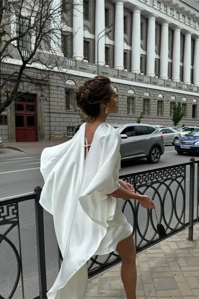 Elegant White Satin Ruffles Short Dress Chic Slip Backless Shawl Silk Bandage Mini Dresses Evening Birthday New Summer 2026