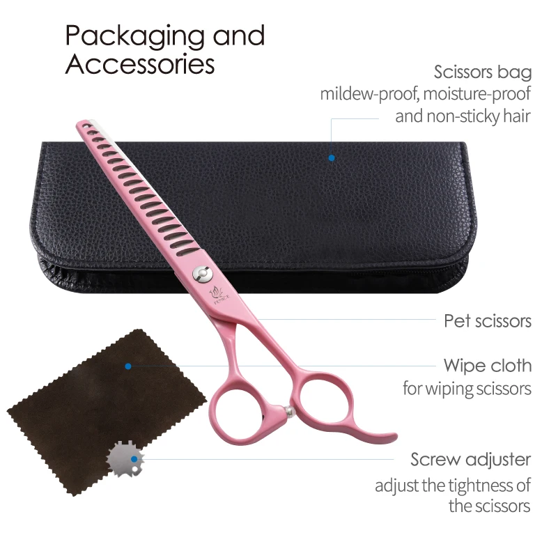 Fenice Professional 6.5/7 Inch JP440C Macaron Colorful Straight Cutting Curved Thinning Chunker 4 pcs Set Pet Grooming Scissors dog grooming scissors kit