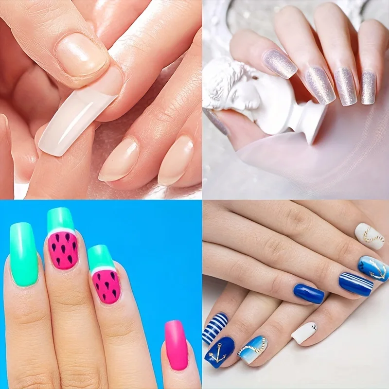 500Pcs False Nail Tips Acrylic Half Set Artificial French Nails 10 Sizes with Box for Salon and Home DIY Clear Nature