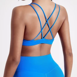 Solid Color High-Strength Women's Fitness Bra with Chest Pad - M (Electric blue)