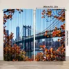 2pcs, 2D flat Party Curtains Bridge and New York Skyline Durable Polyester,Without Electricity Party Decorations Suitable for 3