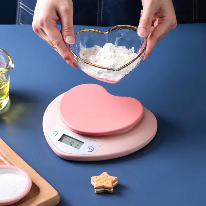 전자 주방 체중계 디지털 밸런스 정밀도, 정확한 하트 모양 LCD, 식품 휴대용 디지털 체중계, 5kg, 무게추 g
