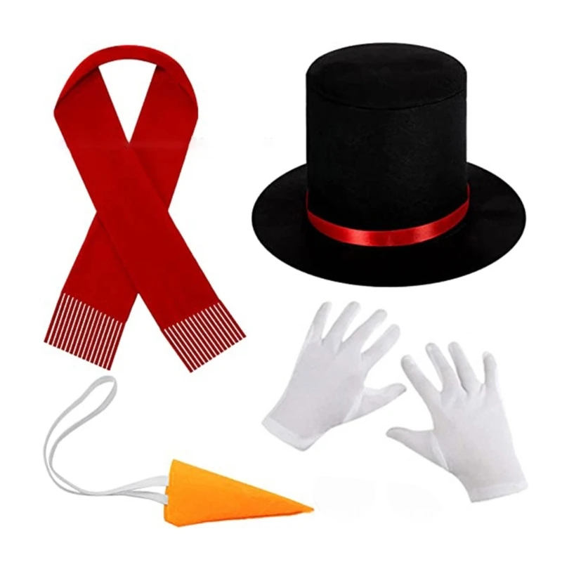 Snowman Hat Scarf Carrot Nose Gloves Cosplay Props New Year Christmas for Adults Adults Kids Christmas Cosplay Costume