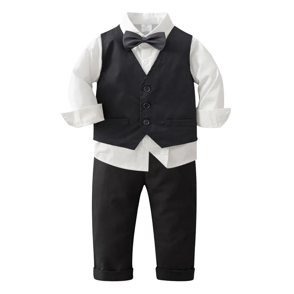 

Spring and Autumn Children's Long Sleeved Suspenders Suit Three Piece British Style Gentleman Suit