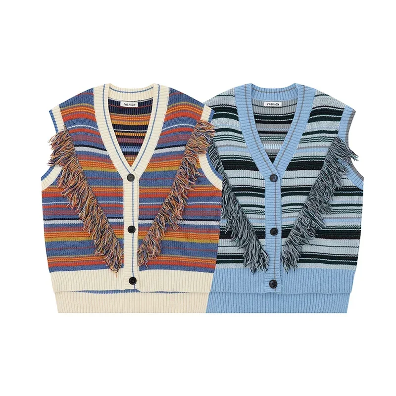 

Autumn and WinterNew AmericanRetro Fringed Sweater Waistcoat for Men and Women Niche Design Sense College Style Cardigan Sweater