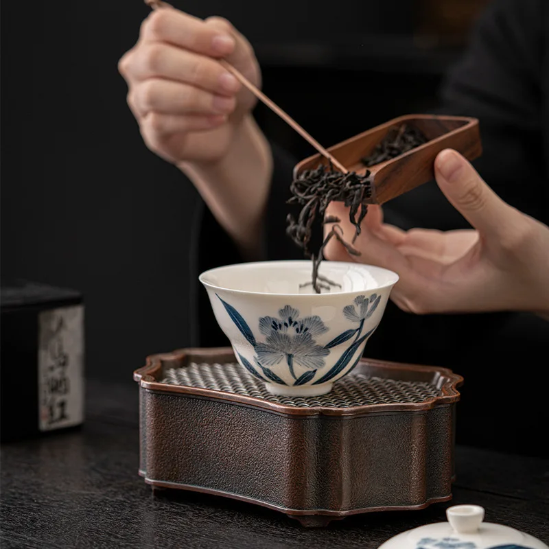 Dandelion Gourd Cover Bowl Single Small Ceramic Kung Fu Tea Set With Cover Vintage Hand-painted Tea Bowl Infuser