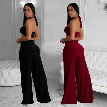 European and American fashion women's clothing solid color sexy tube top trousers two-piece set new