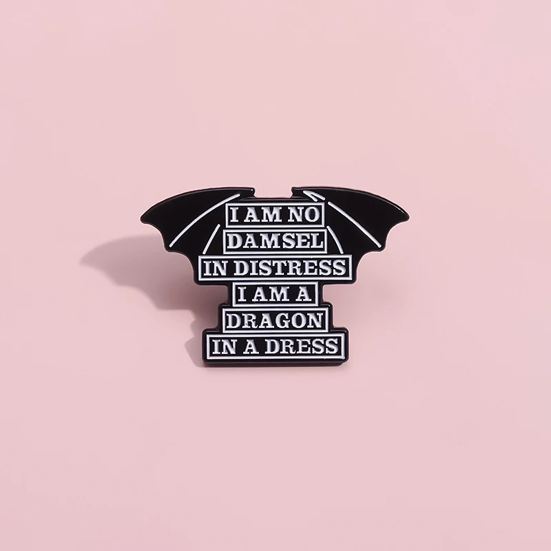 Ich bin keine Jungfrau in Not Ich bin ein Drache in einem Kleid Emaille Pin Frauen Mädchen Power Brosche Abzeichen motivierende Sprichwort Schmuck Geschenk – Detail 4