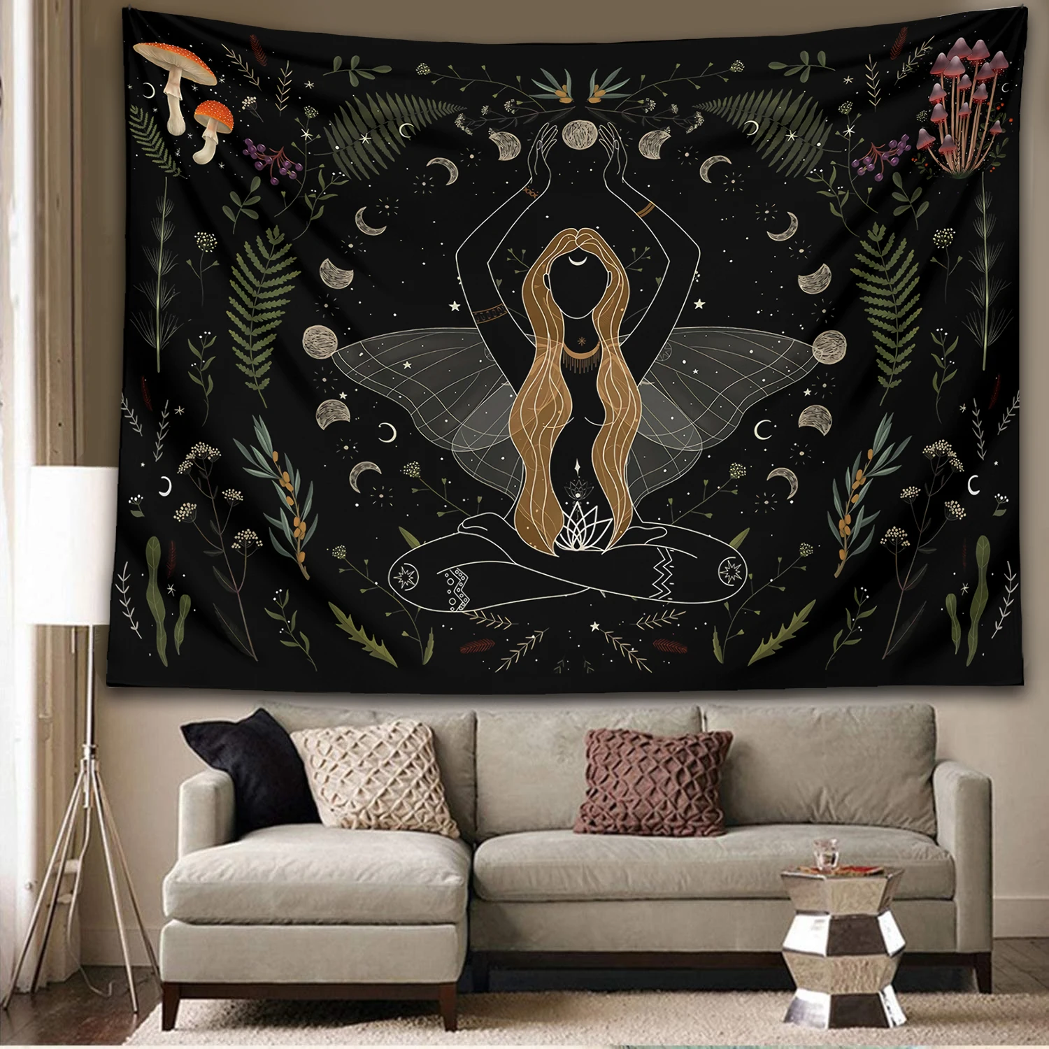 Moon Tapestry Wall Hanging Moth Botanical Witchy moon Phase Aesthetic Moon Goddess Living Room Dorm Decor Mushroom Tapestry tapestry decorations