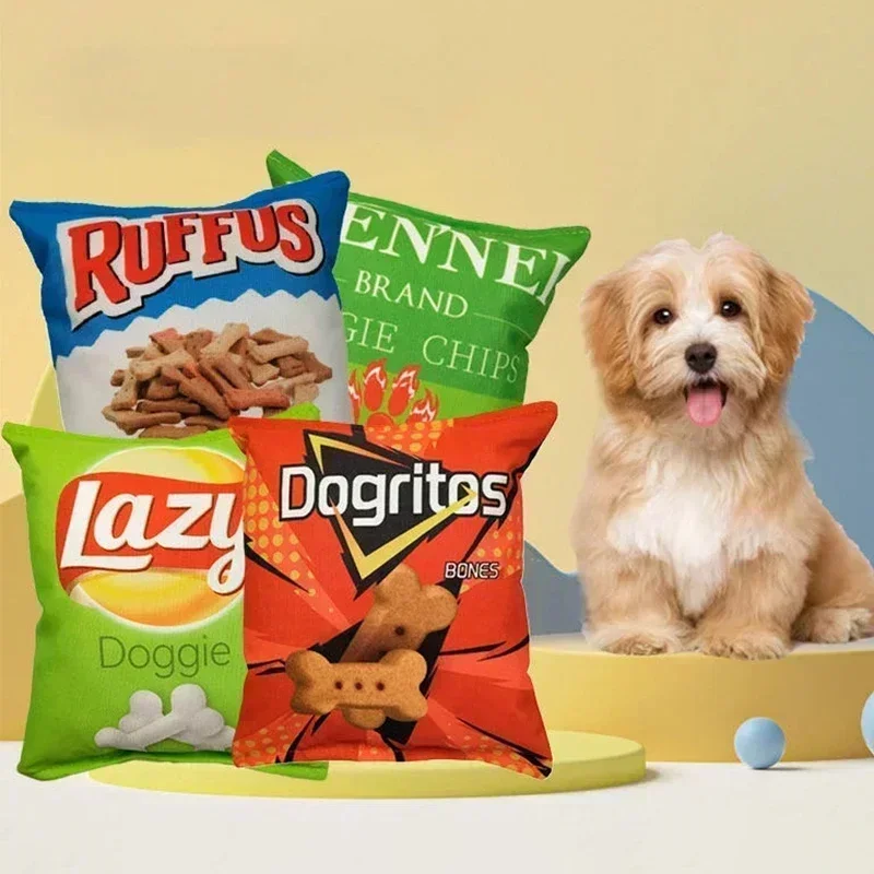 Kartoffelchip-Beutel, lustiges Hundespielzeug, Plüsch-Quietscher, Lebensmittelspielzeug für kleine und mittelgroße Hunde, interaktives, quietschendes Kauspielzeug für Welpen