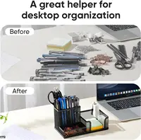 Mesh Desk Organizer Office Supplies Caddy with Pencil Holder and Storage Baskets for Desktop Accessories, 3 Compartments, Black 4