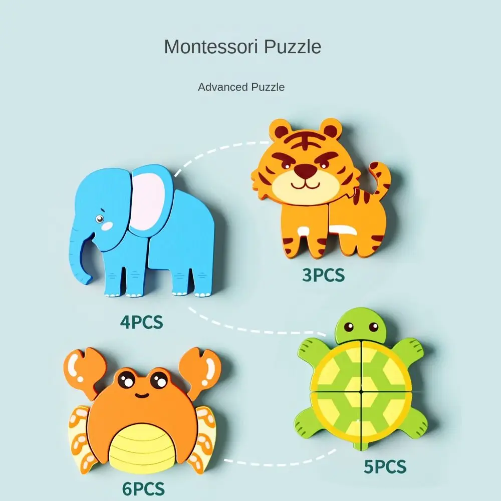 4 in 1 3D Wooden Puzzles Educational Cartoon Wooden Rainbow Blocks Puzzle Intelligence Animal Wooden Toddler Puzzles Children 4