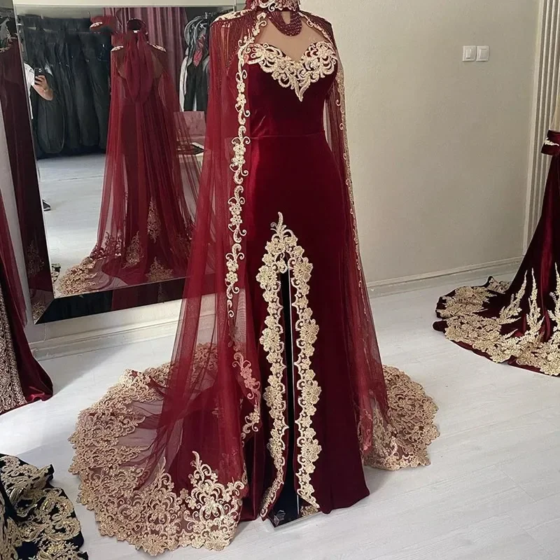 

Arab Dubai Evening Dresses Royal Velvet Sleeveless Appliqued Lace Prom Dress Sweetheart Gorgeous Custom Made Robe De Soirée