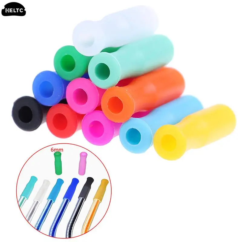 6/10Pc Cap Anti-scald Teeth Protector Bar Reusable Stainless Steel Straw Food Grade Accessories Silicone Tip 6mm Silicone Nozzle