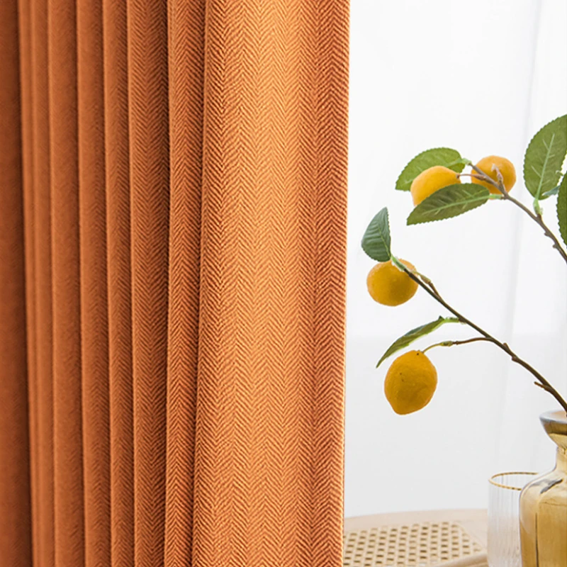 

Blackout Chenille Curtains Finished Japanese Style Curtains for Living Dining Room Bedroom Balcony Cream Herringbone Curtain