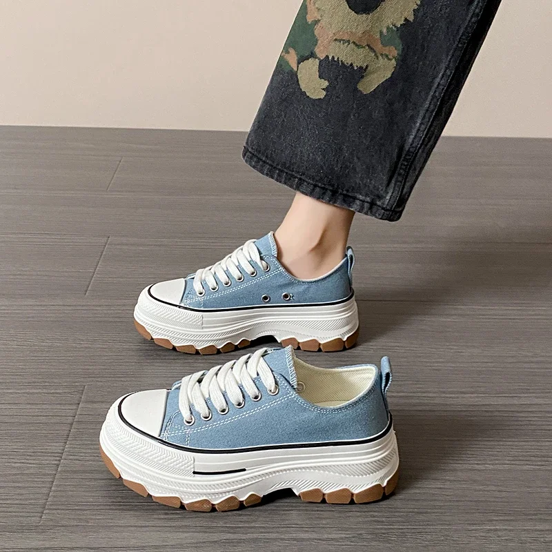 canvas shoes for women Crossed frenulum Autumn Winter increase shoes  fashion Low help Thick soled casual board footwear 2024