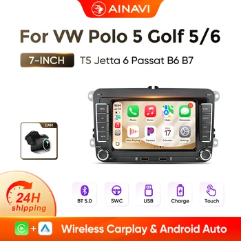 Radio para coche AINAVI de 7 pulgadas para VW Golf 5 MK6 Tiguan EOS Caddy Tiguan Sharan Scirocco, Carplay inalámbrico, Android Auto, sistema multimedia para coche, 2 Din 1